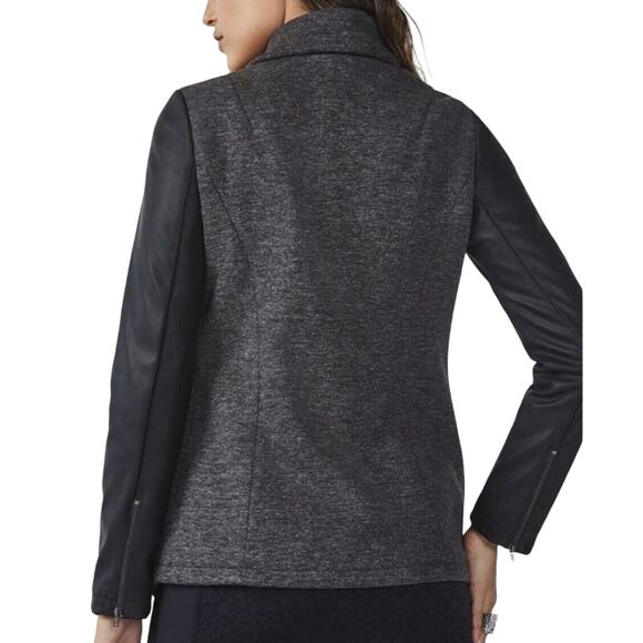 Fabletics Women's Milano Coat Large Gray Black Faux Leather Zip Sleeves Jacket - Picture 4 of 11